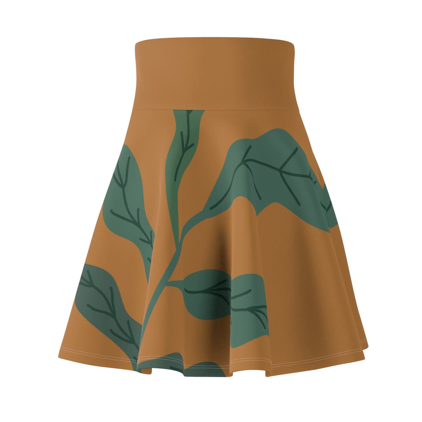 Botanical Print Women's Skater Skirt Brown