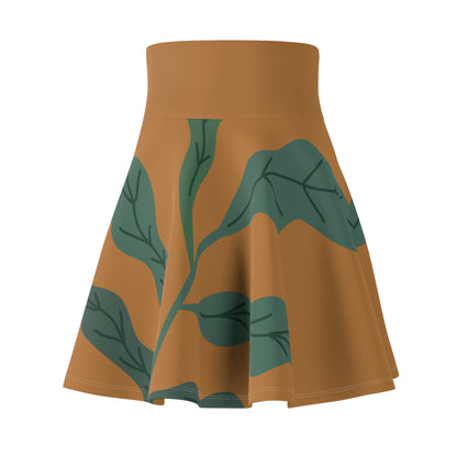 Botanical Print Women's Skater Skirt Brown