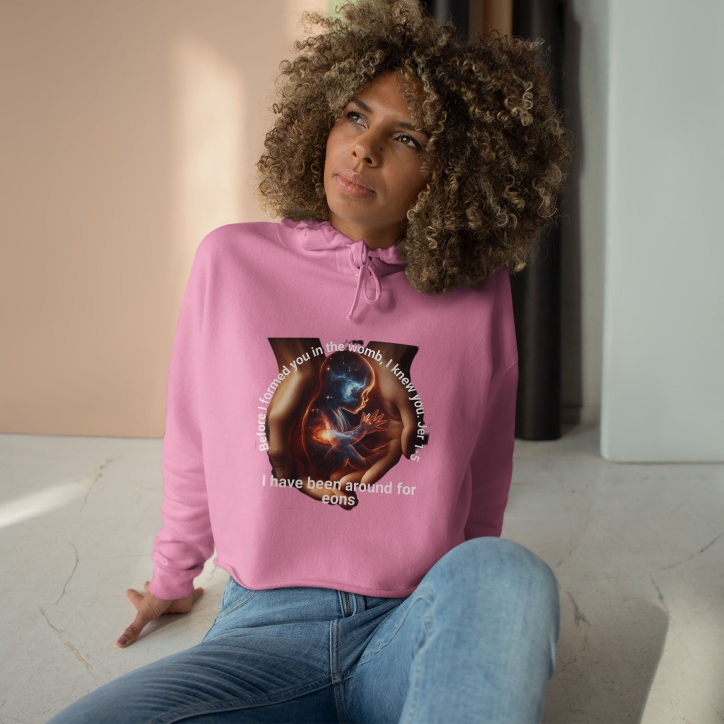 Celestial Cosmic Souls Crop Hoodie | Creator Hands Graphic