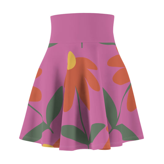 Botanical Print Women's Skater Skirt Pink