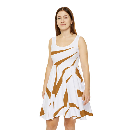 Abstract Print Skater Dress White