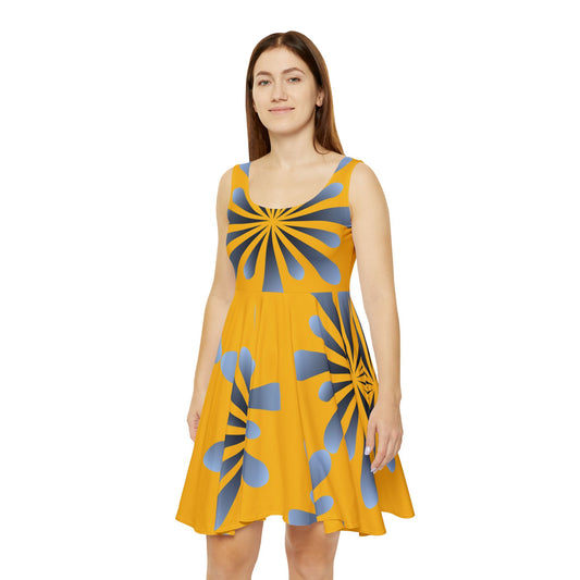 Abstract Print Skater Dress Sunburst