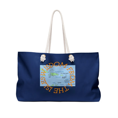 'Wisdom From The Isles' Weekender Bag – Navy Island Map Travel Tote