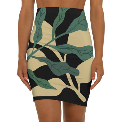 Botanical Black Mid-Waist Pencil Skirt B