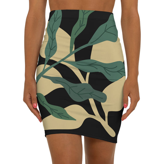 Botanical Black Mid-Waist Pencil Skirt B