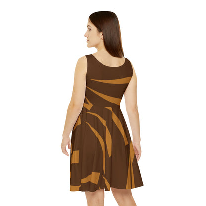 Abstract Print Skater Dress Brown