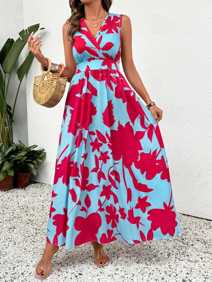 Women's sleeveless V-neck abstract prints - fashionable beach and casual occasions