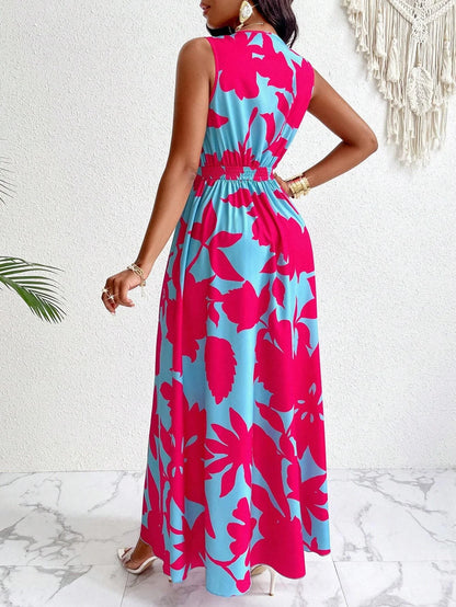 Women's sleeveless V-neck abstract prints - fashionable beach and casual occasions